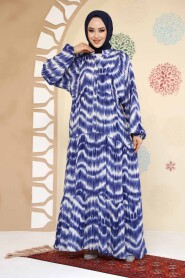 Modest İndigo Blue Maxi Dress 235806IM - 2