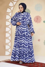 Modest İndigo Blue Maxi Dress 235806IM - 3