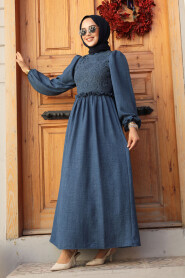 Modest İndigo Blue Maxi Dress 59861IM - 2