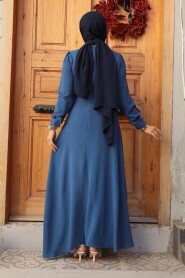 Modest İndigo Blue Maxi Dress 6621IM - 3