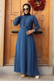 Modest İndigo Blue Maxi Dress 6621IM - 2