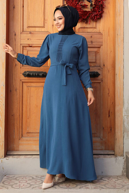 Modest İndigo Blue Maxi Dress 6621IM - NEVA STYLE