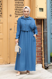 Modest İndigo Blue Pastel Dress 7253IM - 2