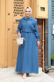 Modest İndigo Blue Pastel Dress 7253IM - 1