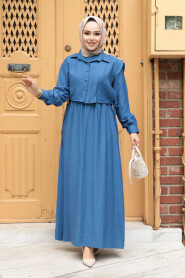 Modest İndigo Blue Pastel Dress 7253IM - 3