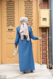 Modest İndigo Blue Pastel Dress 7253IM - 4