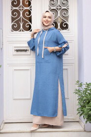 Modest İndigo Blue Pastel Dress 76612IM - 1