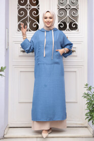 Modest İndigo Blue Pastel Dress 76612IM - 2