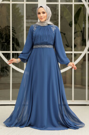 Modest İndigo Blue Plus Size Dress 25879IM - 2