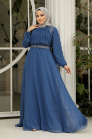 Modest İndigo Blue Plus Size Dress 25879IM - 1