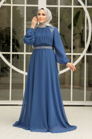 Modest İndigo Blue Plus Size Dress 25879IM - 3