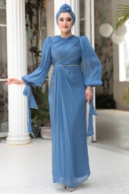 Modest İndigo Blue Plus Size Evening Dress 50193IM - 1