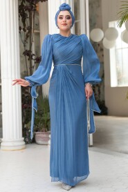 Modest İndigo Blue Plus Size Evening Dress 50193IM - 2