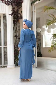 Modest İndigo Blue Plus Size Evening Dress 50193IM - 4