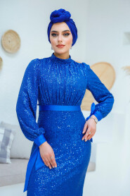 Modest İndigo Blue Prom Dress 4667IM - 2