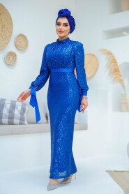 Modest İndigo Blue Prom Dress 4667IM 