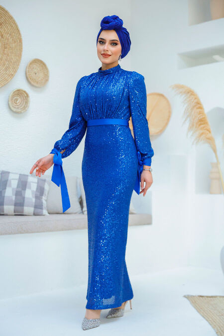 Modest İndigo Blue Prom Dress 4667IM - NEVA STYLE
