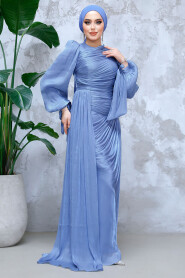 Modest İndigo Blue Prom Dress 48491IM - 2