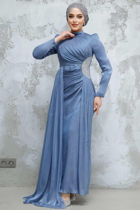 Modest İndigo Blue Prom Dress 4919IM - NEVA STYLE