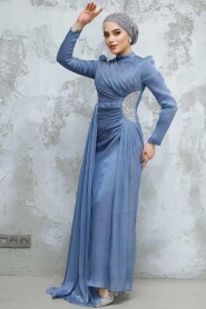 Modest İndigo Blue Prom Dress 4919IM - 2