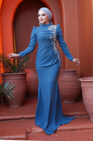 Modest İndigo Blue Prom Dress 4964IM - 1