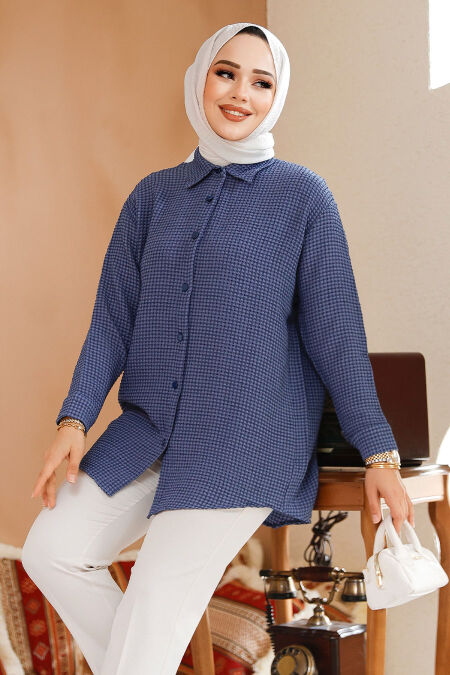 Modest İndigo Blue Shirt Top 70901IM - NEVA STYLE