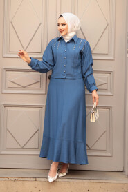 Modest İndigo Blue Skirted Dual Suit 44741IM 