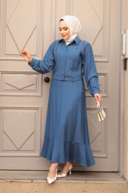 Modest İndigo Blue Skirted Dual Suit 44741IM - 2