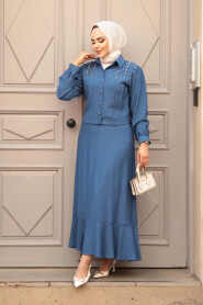 Modest İndigo Blue Skirted Dual Suit 44741IM - 3