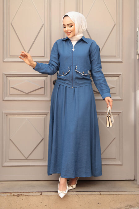 Modest İndigo Blue Skirted Dual Suit 44751IM - NEVA STYLE