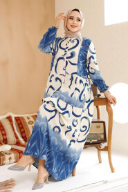 Modest İndigo Blue Summer Dress 10208IM - 2