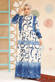 Modest İndigo Blue Summer Dress 10208IM - 3