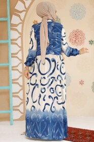 Modest İndigo Blue Summer Dress 10208IM - 4