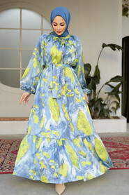Modest İndigo Blue Summer Dress 23154IM - 2