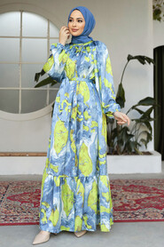 Modest İndigo Blue Summer Dress 23154IM - 3