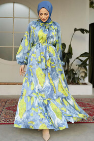 Modest İndigo Blue Summer Dress 23154IM - 1