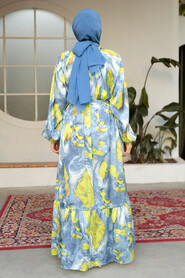 Modest İndigo Blue Summer Dress 23154IM - 4