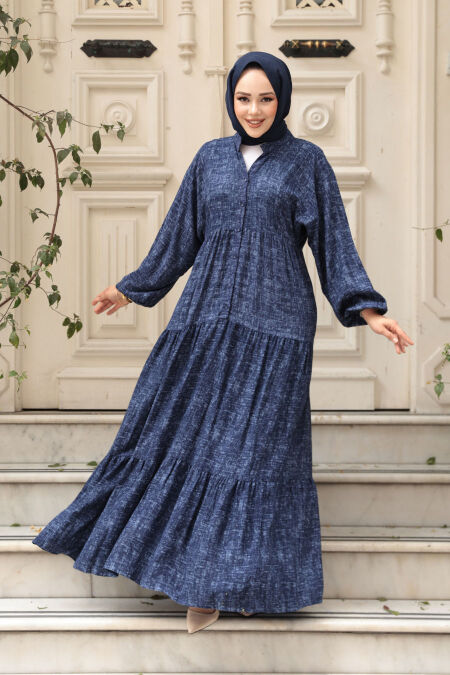 Modest İndigo Blue Summer Dress 24063IM - NEVA STYLE