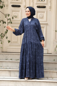 Modest İndigo Blue Summer Dress 24063IM - 2