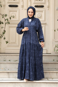 Modest İndigo Blue Summer Dress 24063IM - 3