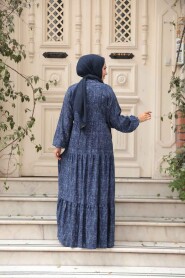 Modest İndigo Blue Summer Dress 24063IM - 4