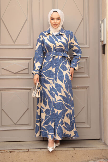 Modest İndigo Blue Summer Dress 24082IM - NEVA STYLE