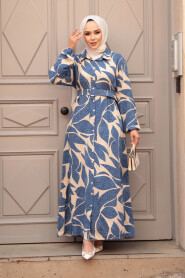 Modest İndigo Blue Summer Dress 24082IM - 2