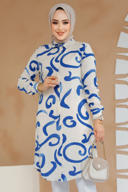 Modest İndigo Blue Top 11714IM - NEVA STYLE