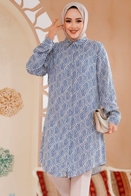 Modest İndigo Blue Top 11719IM - NEVA STYLE
