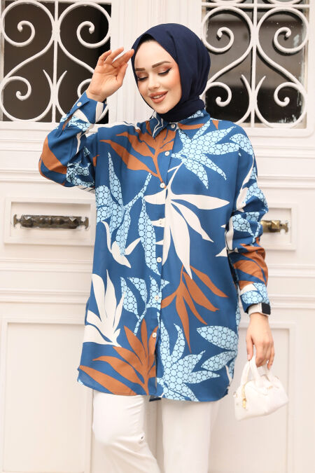Modest İndigo Blue Top 20419IM - NEVA STYLE