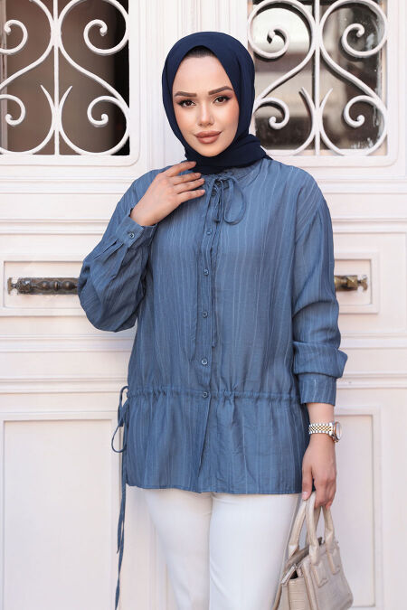 Modest İndigo Blue Top 32358IM - NEVA STYLE