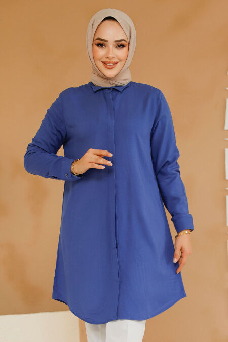Modest İndigo Blue Tunic 11715IM - NEVA STYLE