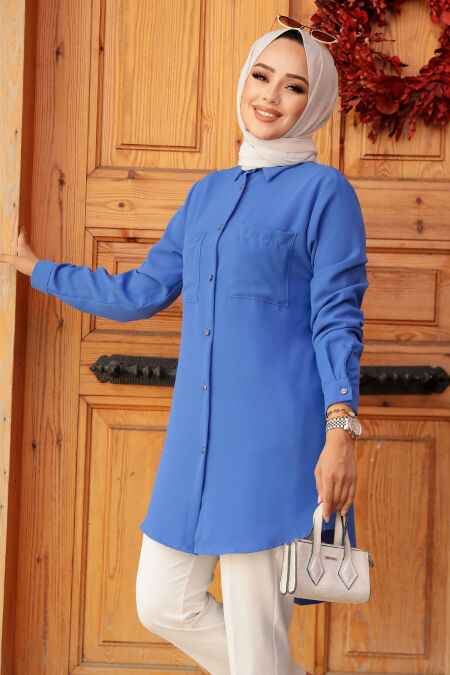 Modest İndigo Blue Tunic 19027IM - NEVA STYLE