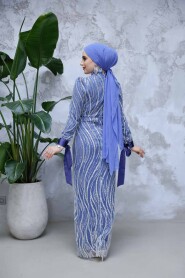 Modest İndigo Blue Wedding Dress 4764IM - 4